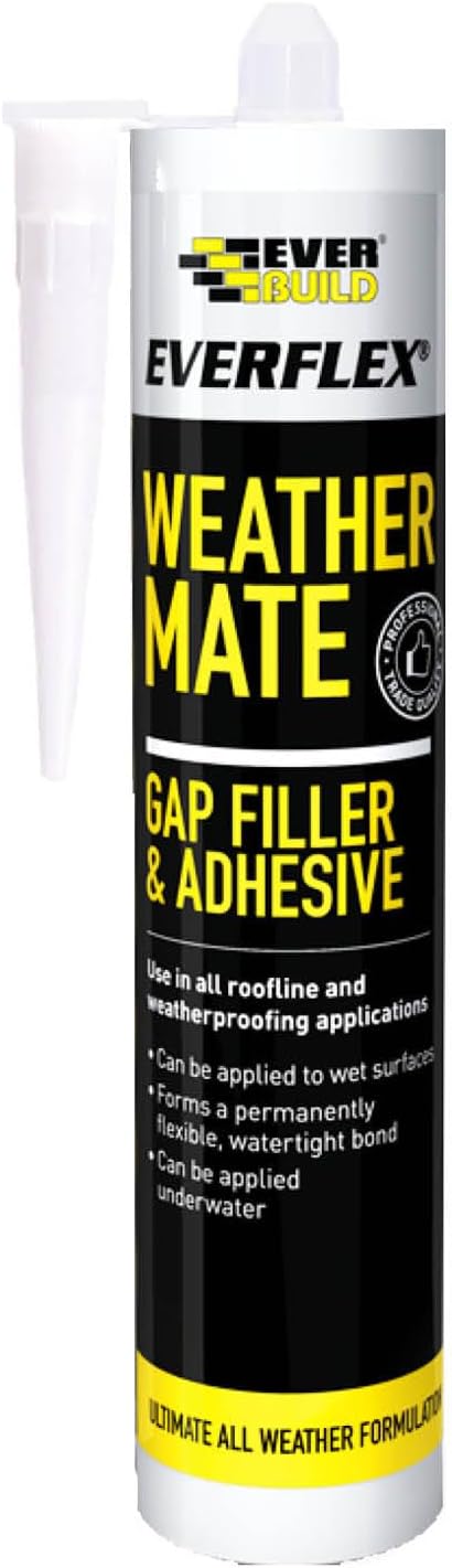 Everbuild WEAWE-EB Everflex Weather Mate - Gap Filler and Adhesive, White, 295 ml | Water Resistant – Permanently Flexible – For Exterior Use
