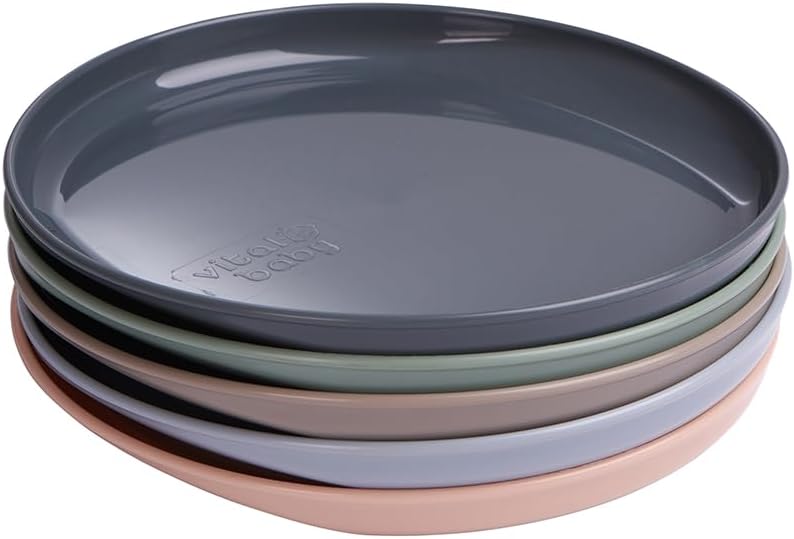 Vital Baby Nourish Perfectly Simple Plates, Stackable, EarthSmart Biodegradable, Microwave & Dishwasher Safe, Durable Plates for Toddlers & Family, BPA-Free, 6m+, 5 Pack
