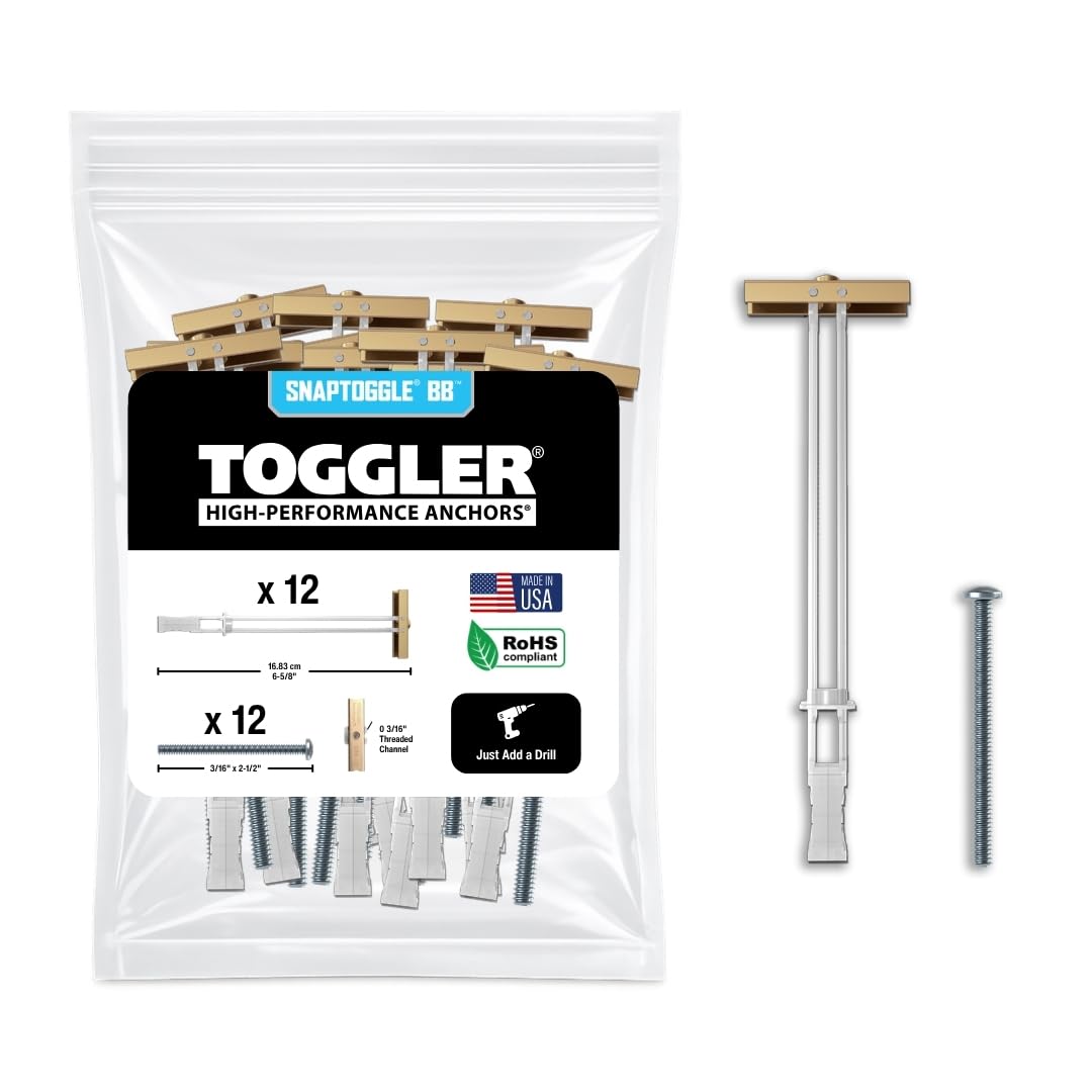 TOGGLER SNAPTOGGLE Drywall Anchors with 1/4-20 Bolts, 12 Pack | Heavy-duty drywall anchors with 1/4-20 bolts. Includes 12 anchors and bolts