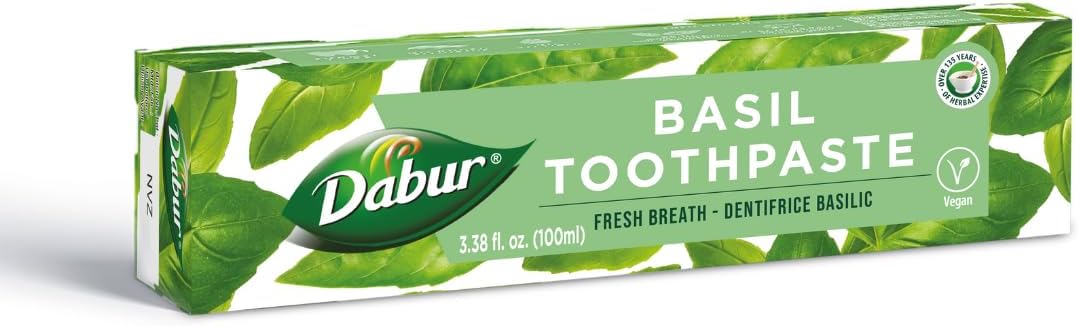 Dabur Herbal Toothpaste - Oral Care with All Natural, Fluoride-Free Formula & Healthy Toothpaste Bliss- Infused Brilliance for a Naturally Fresh Breath - Ignite Your Smile's Radiance Naturally - Basil