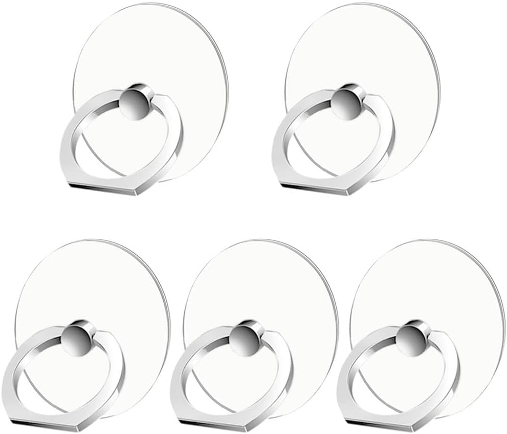 Kinizuxi Mobile Phone Ring Holder 5 Pack Silver, Transparent Cell Phone Ring Holder Finger Grip Kickstand, 360°Rotation Clear Phone Ring Stand For iPhone, Tablets, iPad, Samsung, HUAWEI, LG