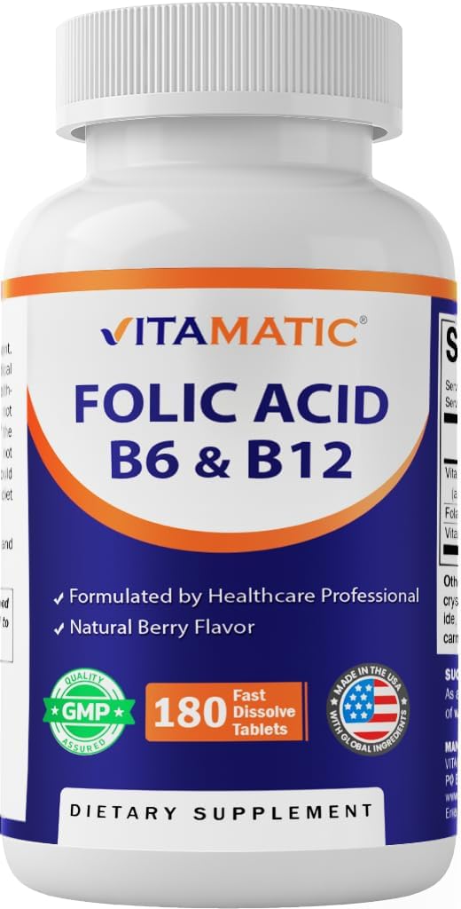Vitamatic Folic Acid 400 mcg with B6 & B12, 180 Fast Dissolve Tablets