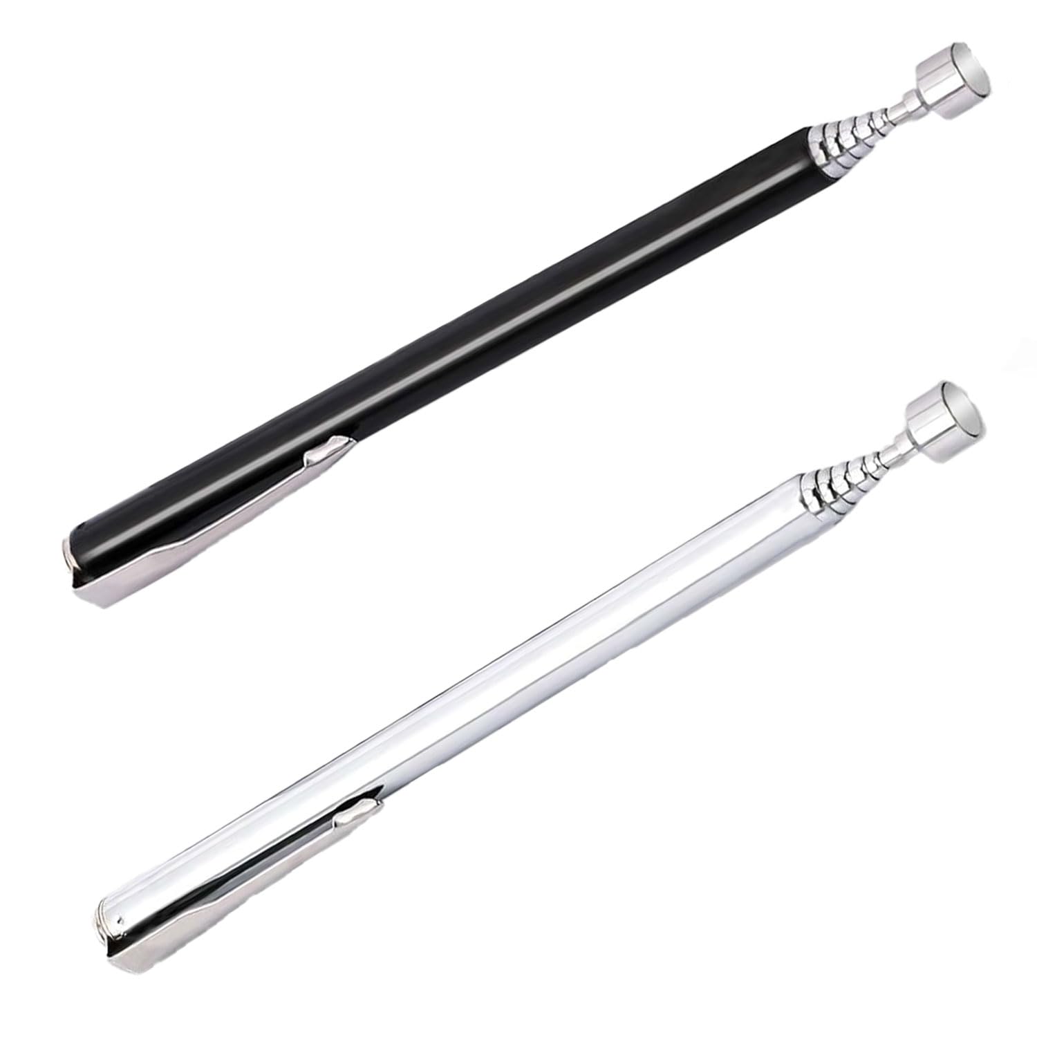 Lxtness 2 Pieces Magnet Stick Telescopic Magnet Telescoping Magnetic Pickup Tool Small Magnetic Pen Long Rod with Pocket Clip Black Extendable Handheld Stick