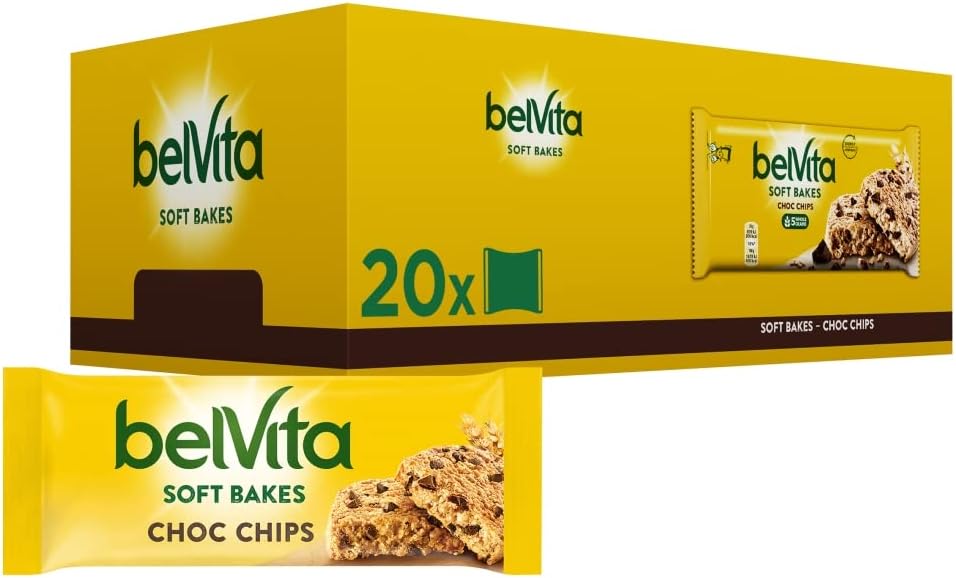 Belvita Breakfast Biscuits Soft Bakes Choc Chips 50g (Box of 20 Packs) - Biscuits Made With Wholegrain Cereals & Chocolate Chips