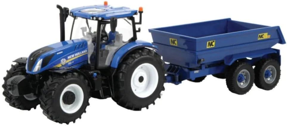New Holland T6 Tractor With Trailer Playset, Collectable Toy Compatible With 1:32 Scale Farm Animals and Toys, Suitable for Collectors and Children From 3 Years, Red