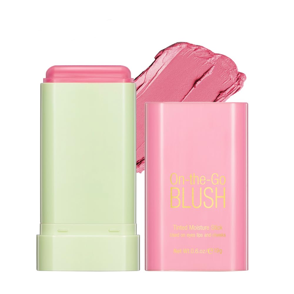 Multi-Use Cream Blush Stick,2-in-1 On-the-Go Blush for Cheek and Lip Tint,Waterproof Hydrating Tinted Solid Moisturizer Blendable Natural Grow Nude Face Blush Makeup,01 shy pink
