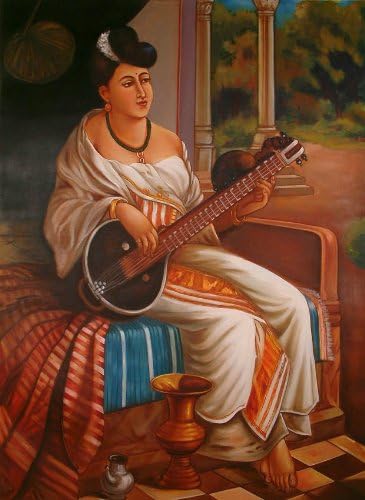 Exotic India The Veena Player - Oil on Canvas - Artist Giri Raj Sharma