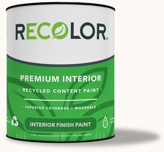 RECOLOR Eco-Friendly Interior Premium Latex Paint for Walls, Furniture and Rooms w/Semi-Gloss Finish, 1 Gallon, White