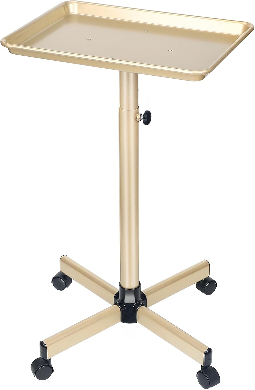 Salon Tray on Wheels, Champagne Gold Salon Tray Cart with Adjustable Height, Hair Stylist Tray, Premium Aluminium Tattoo Tray, Suitable for SPA and Dental Tray