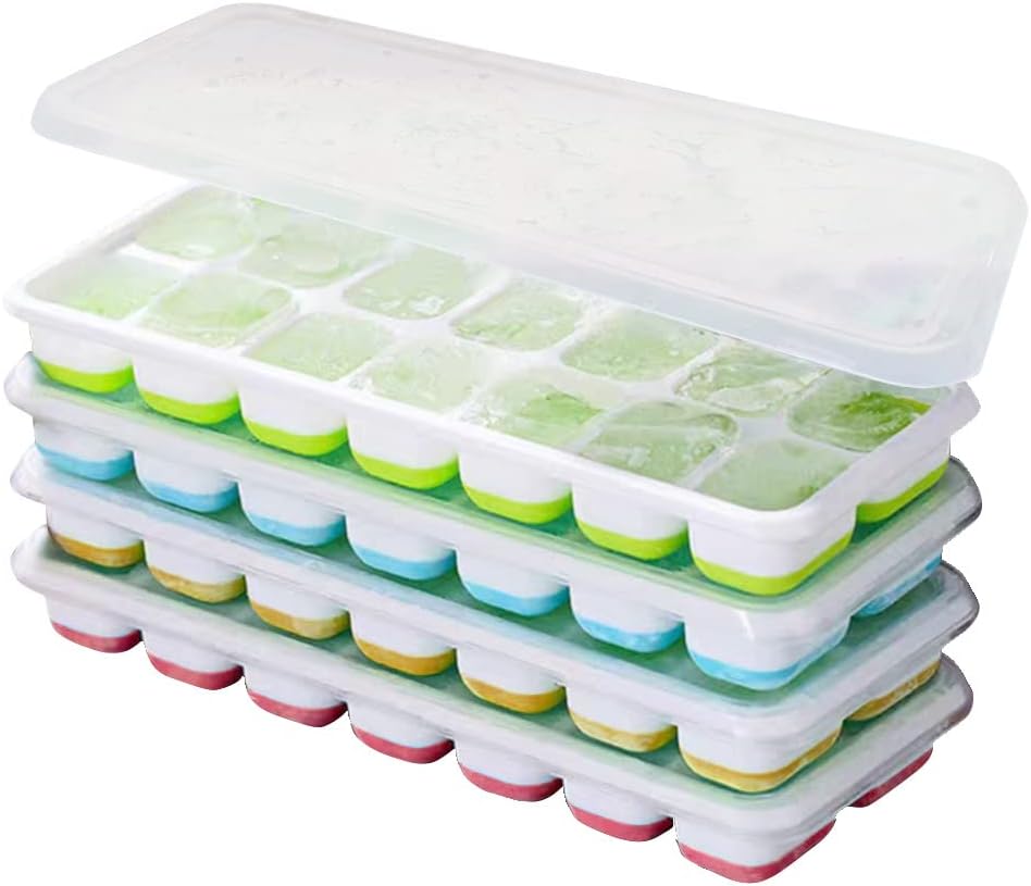 Ram® 4 X Pack Silicone Ice Cube Tray Set of 4 Ice Moulds Freezer Stackable Non Spill Ice Cube Tray Dishwasher Safe BPA Free