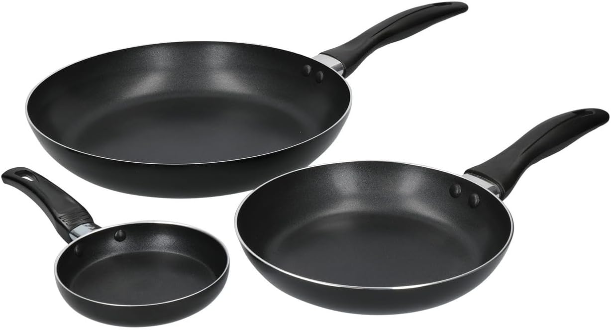 KitchenCraft Set of 3 Non-Stick Frying Pans, Aluminium Cookware Collection with Stay-Cool Handles, 12cm, 20cm & 28cm, PFAS-Free