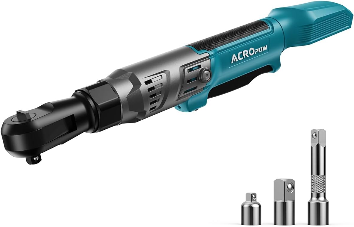 3/8" Cordless Ratchet Wrench for Makita 18V Battery, Brushless Motor | 74Ft-Lbs Electric Ratchet with Variable Speed, 1/2" & 1/4" Adapters, 3" Extension Bar (Tool Only)
