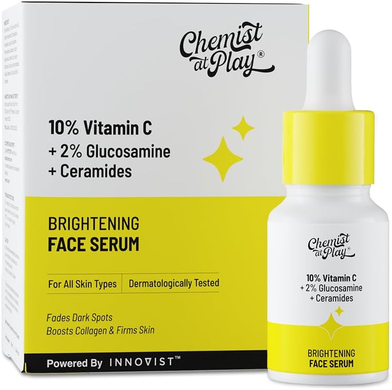 Chemist At Play 10% Vitamin C Face Serum | Brightens & Gives Glow | Fades Dark Spots | Treats Hyperpigmentation | Balances Melanin Production | For Men & Women - 10ml