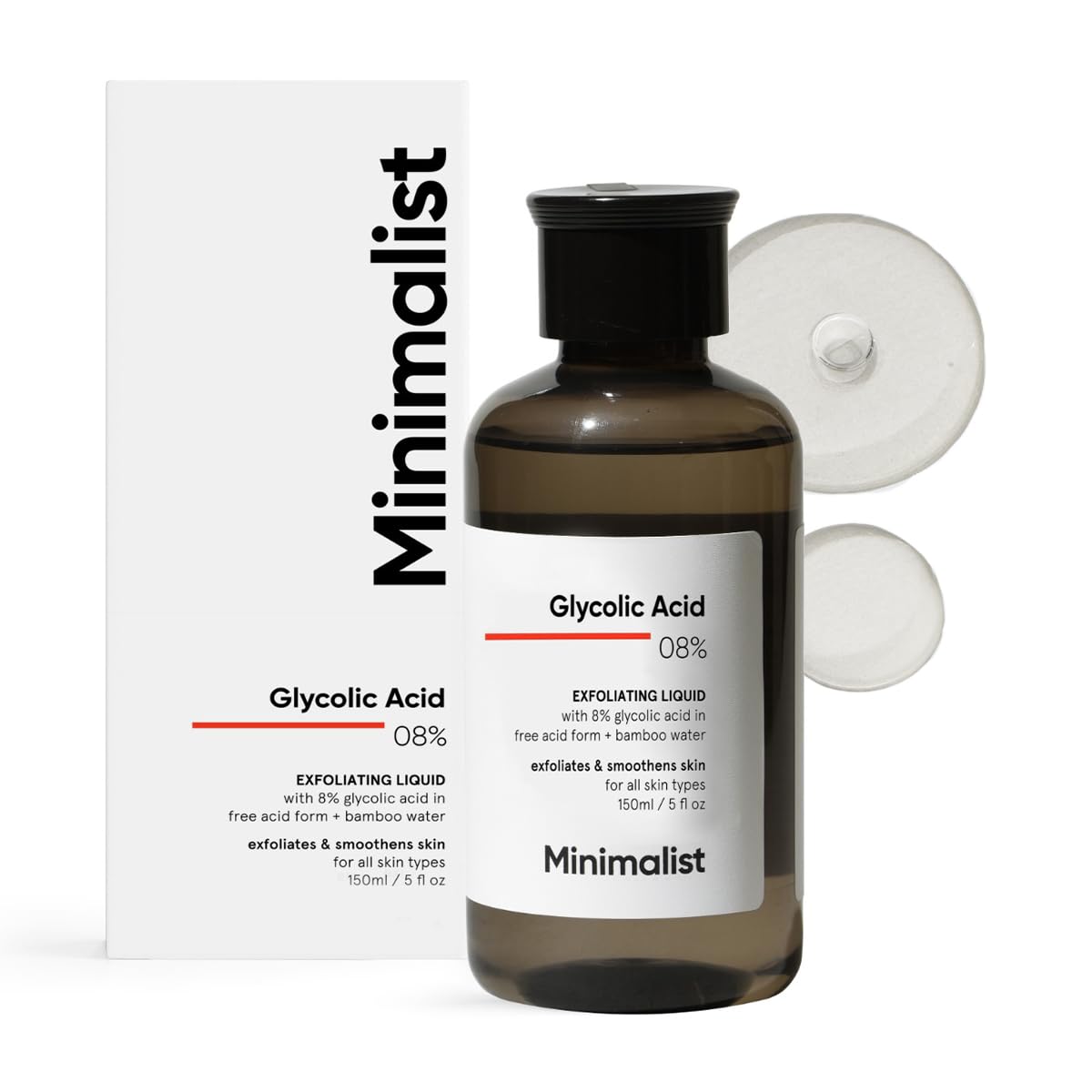 Minimalist 8% Glycolic Acid Toner for Glowing Skin | Multi-Functional Exfoliating Toner with Bamboo Water for Body, Face, Underarms & Scalp | for Women & Men | 5 Fl Oz / 150 ml