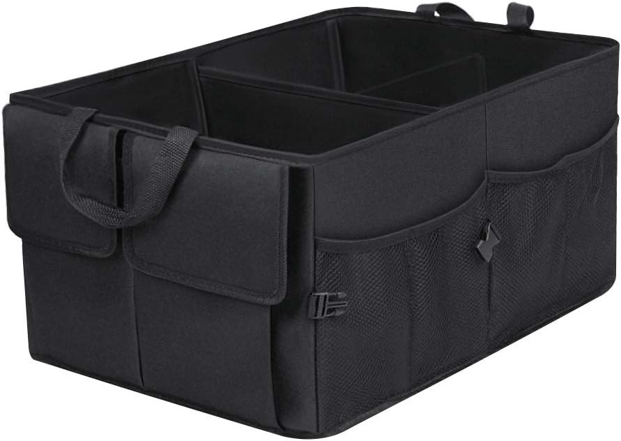 JiatuA Car Trunk Backseat Organizer for SUV, 8 Pocket Waterproof, Dust-proof, Sturdy Foldable Cargo Net Storage for More Trunk Space with Adjustable Straps, Black
