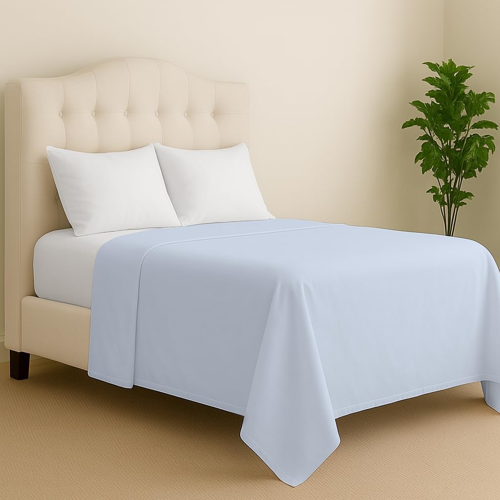 SLEEP-NEST Oversized King Flat Sheet 132"x110" - Microfiber 1 Piece Hotel Luxury Top Sheet - Extra Large for Tall King & Cal King Beds - Soft, 600 TC, Breathable & Durable - Light Blue