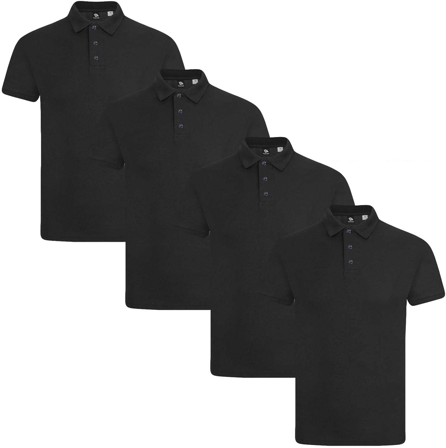 True Face 4 Pack Mens Tshirts Polos Pique Tipping Pocket Collar Buttoned Regular Fit Top