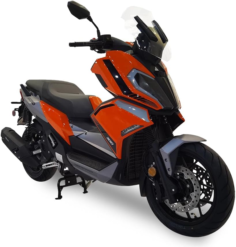 L7 Motorsports Ascend 300cc EFI Sport Touring Motorcycle Scooter, Orange and Black, Dual Disc Brakes, Adjustable Windshield
