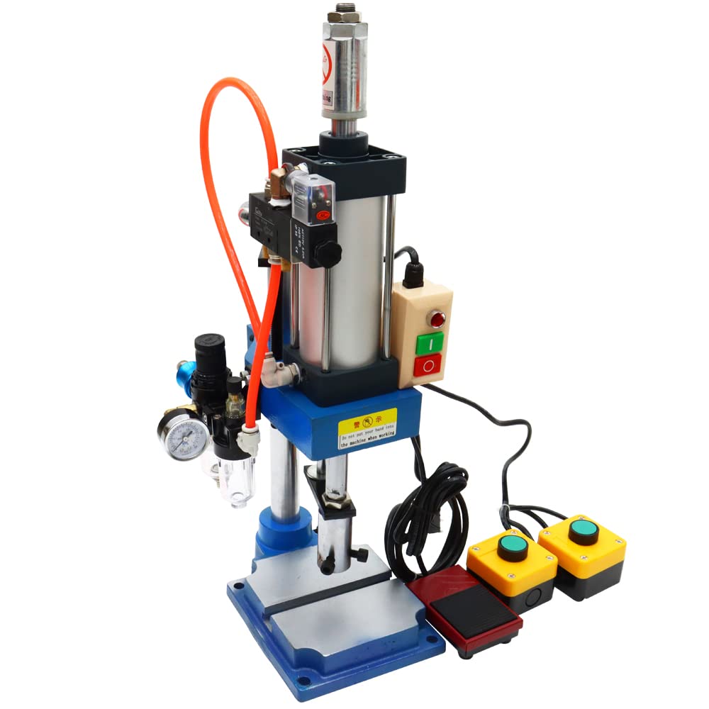 INTBUYING 1100lbs Pneumatic Punch Press Machine Desktop Punching Press Machine for Sheet Metal Adjustable Cylinder Stroke with 2 Buttons Controller