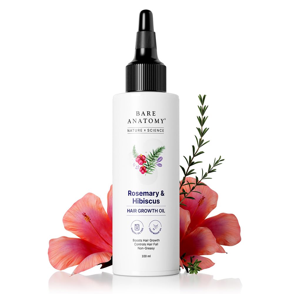 Bare Anatomy Nature x Science Rosemary Hibiscus Hair Growth Oil for Women & Men | Helps Hair Growth & Strengthens Hair | Nourishes Scalp & Controls Hair Fall | Suitable for All Hair Types - 100ml