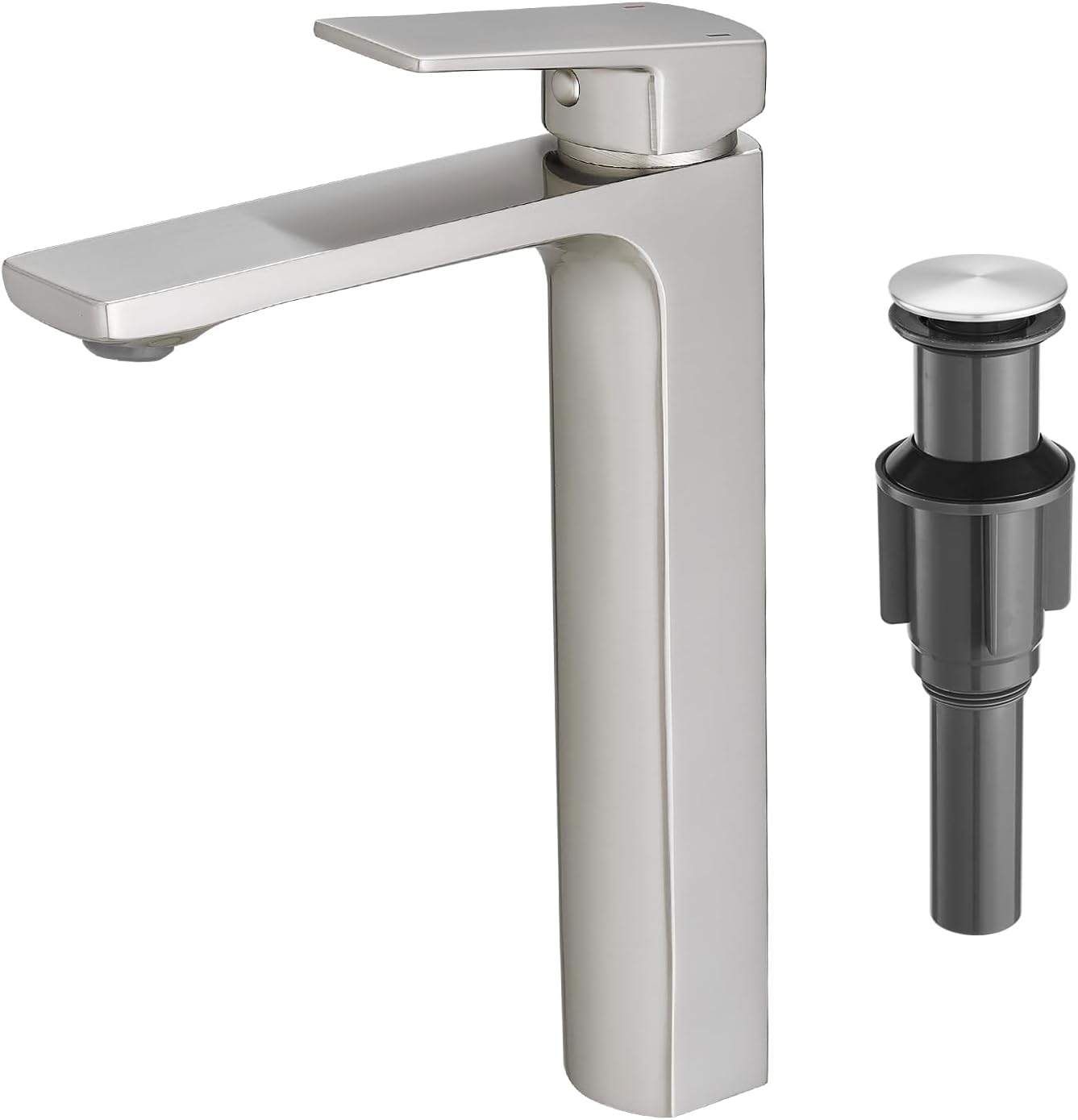 VOTON Brushed Nickel Vessel Sink Faucet Single Handle Tall Bathroom Sink Faucet Vanity Bathroom Faucet Basin Mixer Tap with Water Supply Hose and Pop Up Sink Drain