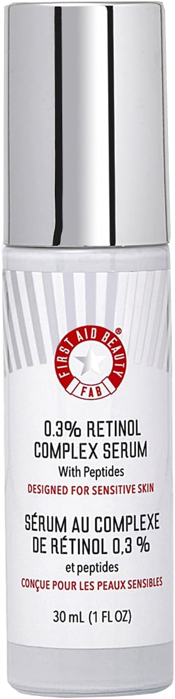 First Aid Beauty - 0.3% Retinol Complex Serum with Peptides, Designed for Sensitive Skin, Helps Visibly Improve Lines and Wrinkles with Less Irritation than Traditional Retinol, Non-Comedogenic, 30 mL