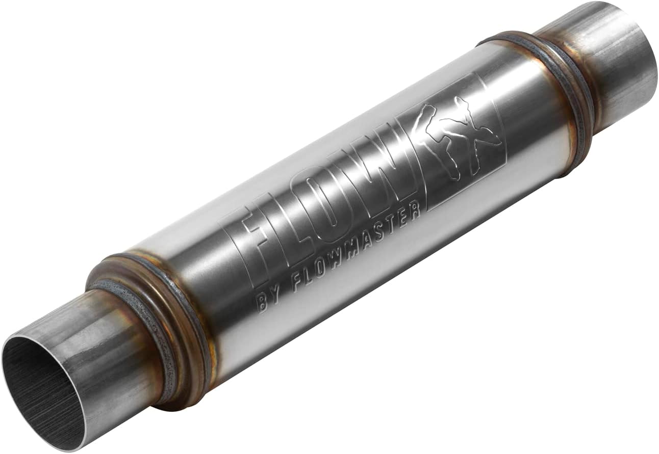 Flowmaster Flow FX Chambered Muffler – 3.00” Center In / 3.00” Center Out – Round Body –Moderate Sound – Stainless Steel – Affordable Performance for Modern Trucks, Muscle Cars & Daily Drivers (71419)
