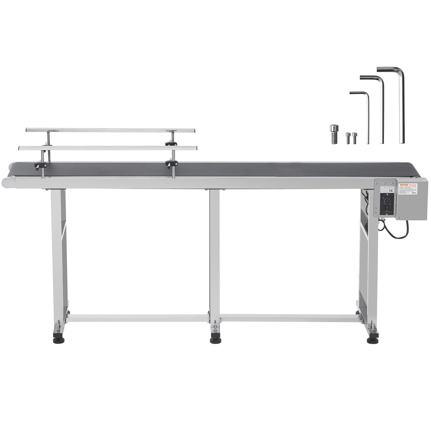 VEVOR PVC Belt Conveyor 71″x 7.8″, Electric PVC Conveyor 110V Adjustable Automatic Speed, Conveyor Machine with Double Guardrail, in Stainless Steel, Industrial Transport Equipment