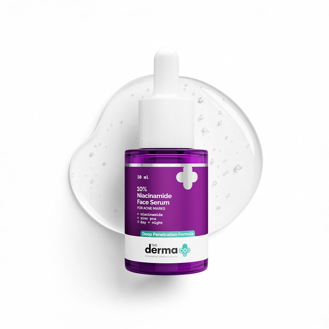 The Derma Co 10% Niacinamide Serum with 2% Zinc, Powered by Deep Penetration Formula Fades Acne Marks, Controls Oil & Reduces Dark Spots 30 ml