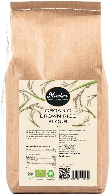 Organic Brown Rice Flour 1kg - GMO & Gluten Free Wholegrain Rice Flour from Europe