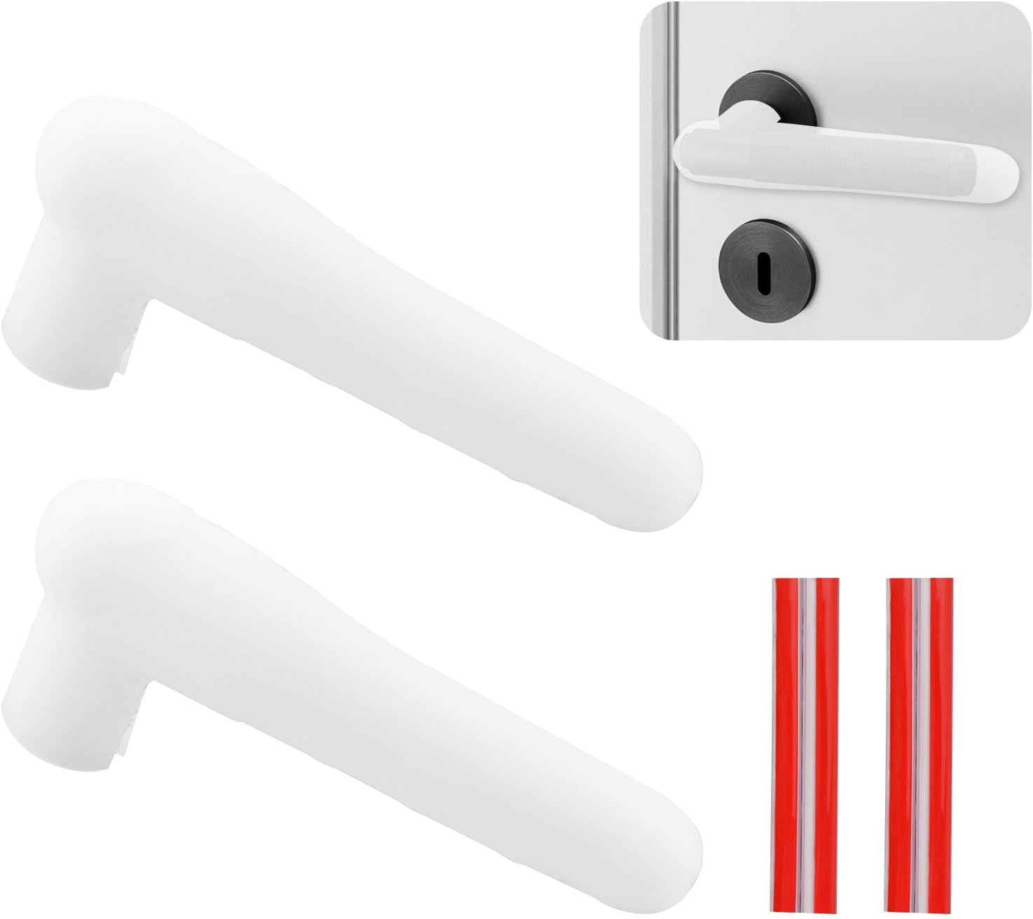 UFURMATE Door Handle Covers, 2Pcs Silicone Door Handle Glove Covers Door Knob Covers Anti-Slip Door Lever Protectors for Flat Square Door Levers (White)