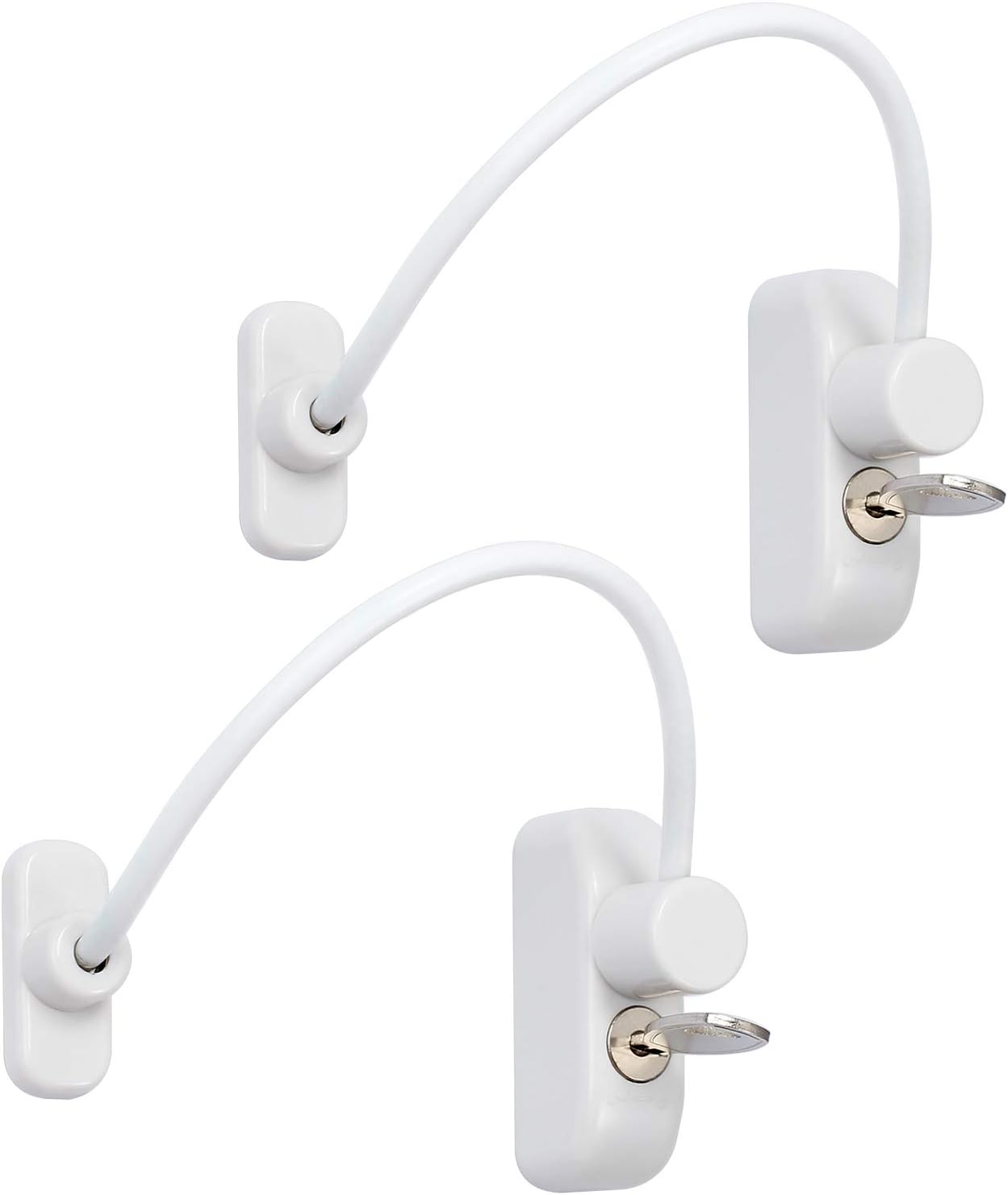 Neoteck Window Restrictor Locks Window Door Cable Restrictor Lock Child Baby Safety Security Wire Catch for Home Public and Commercial Applications (White, 2 PCS)