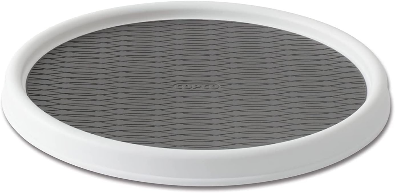 Copco Basics Non-Skid Pantry Cabinet Lazy Susan Turntable, 12-Inch, White/Gray, 1 Count (Pack of 1)