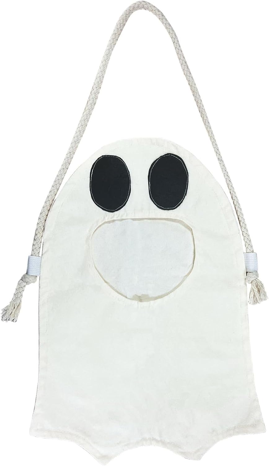 Halloween Ghost Candy Bag, Cute Ghost Beginner Treat Bags, Trick or Treat Storage Bag for Spooky Party & Decorations - White