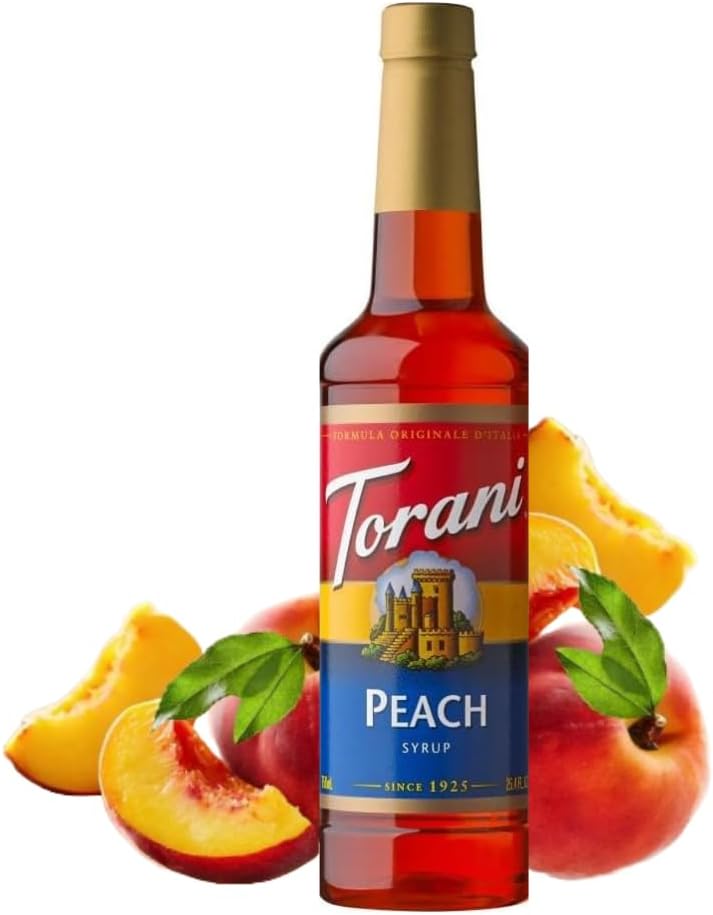 Torani Peach Syrup, 750ml | Premium Cocktail Syrup for Drinks, Bubble Tea, Soda & Iced Tea