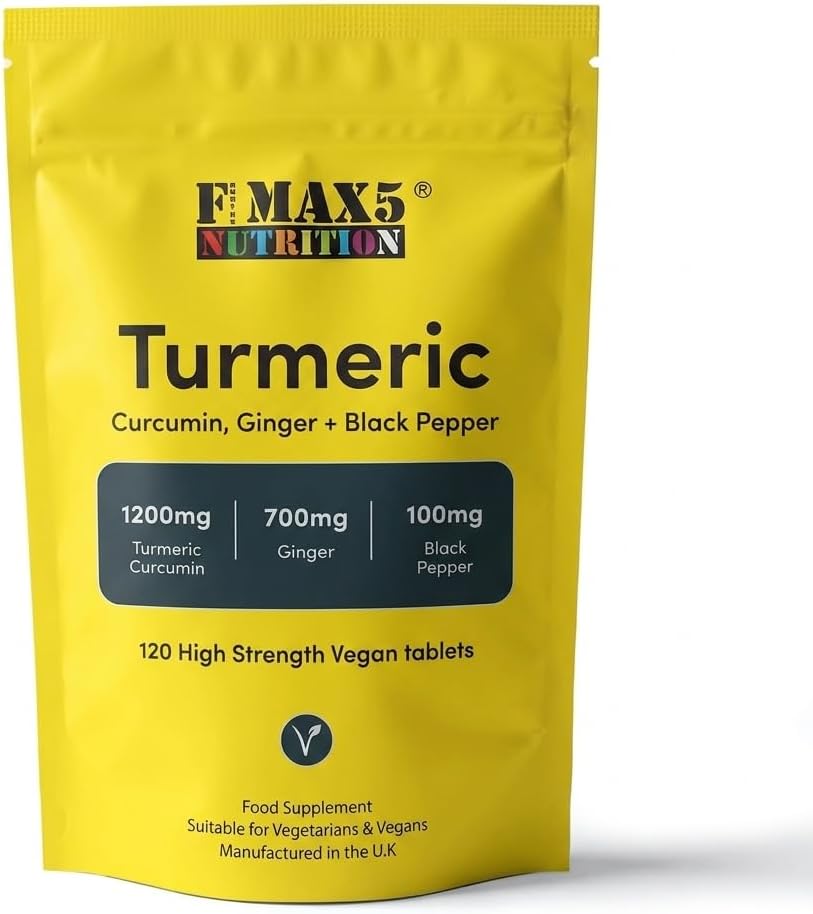 Turmeric Tablets 2400mg (per Serving) with Black Pepper & Ginger | 120 High Strength Curcumin Supplements | Vegan and Gluten Free | UK Made
