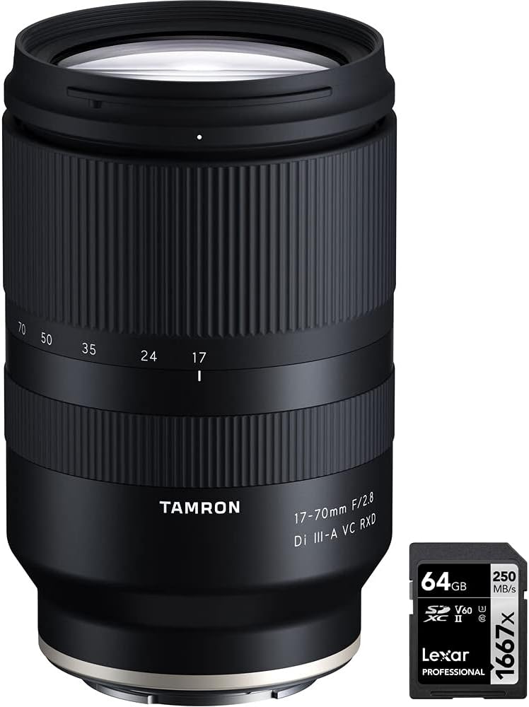 Tamron AFB070S-700 17-70mm F/2.8 Di III-A RXD Lens for APS-C Sony E-Mount Mirrorless Cameras Bundle with Lexar Professional SDHC/SDXC 1667x UHS-II 64GB Memory Card