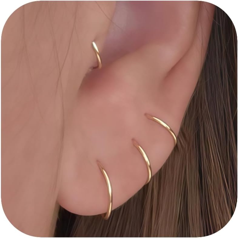 20Pcs Gold Filled Hoops Earrings for Women Non Tarnish, Hypoallergenic and Airy-Light (20 Gauge | Non Clasp)