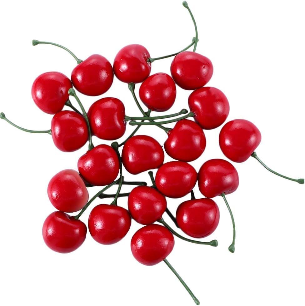 20Pcs Artificial Cherries, Lifelike Cherry Ornament Mini Cherry Model Photography Accessories Mini Faux Home Decor, Artificial Fruit, Decorations (Red)