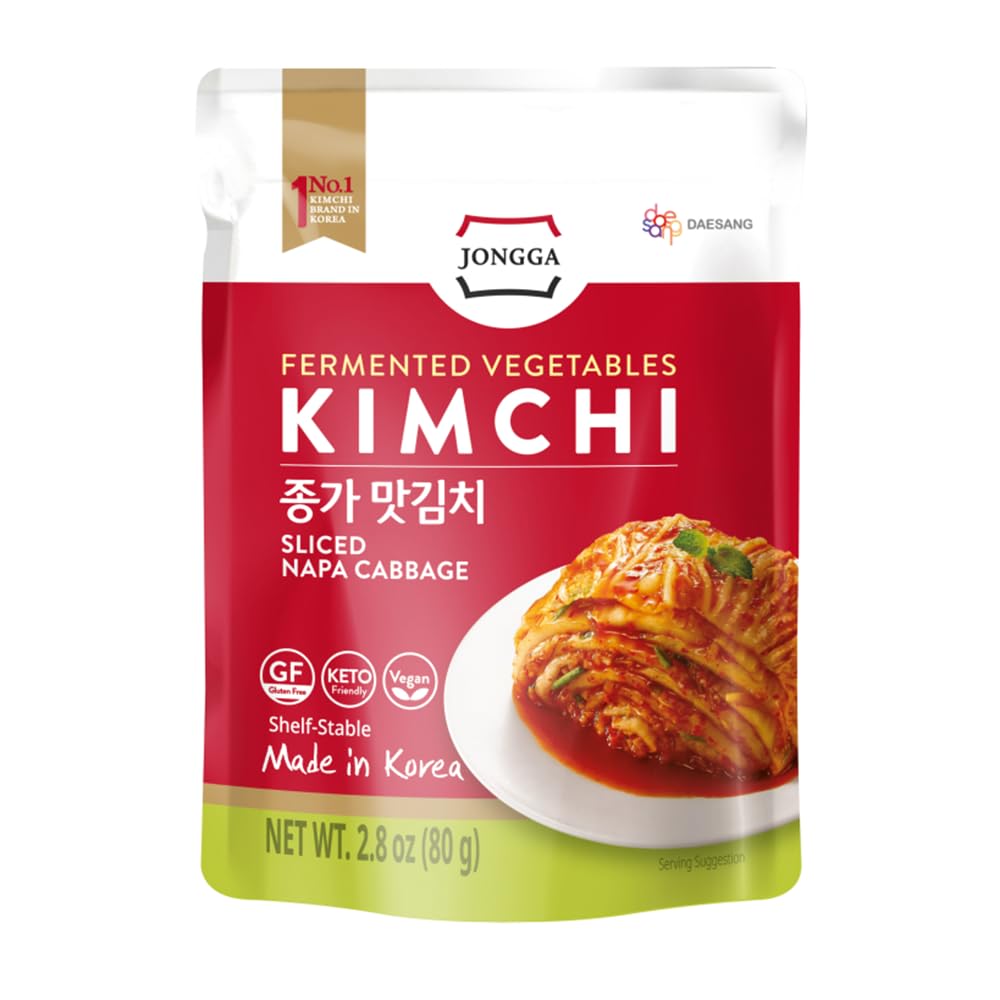 JONGGA Spicy Napa Cabbage Kimchi – (Pack of 8), Shelf-Stable Korean Fermented Kimchi, Authentic Spicy Pickled Cabbage, Probiotic-Rich, Perfect for Ramen, Rice & Stir-Fries (Orginal)