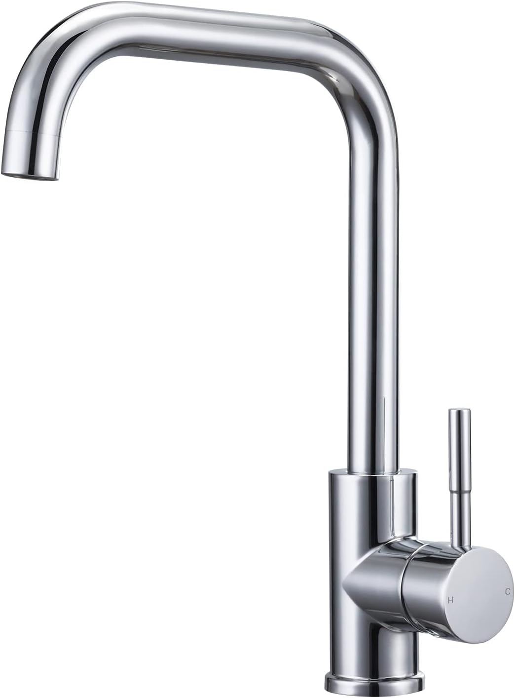Kitchen Sink Mixer Tap with L-Shaped 360º Swivel Spout, Monobloc Kitchen Mixer Faucet 1 Hole Rectangle Single Lever Mono Bar Taps, Polished Chrome