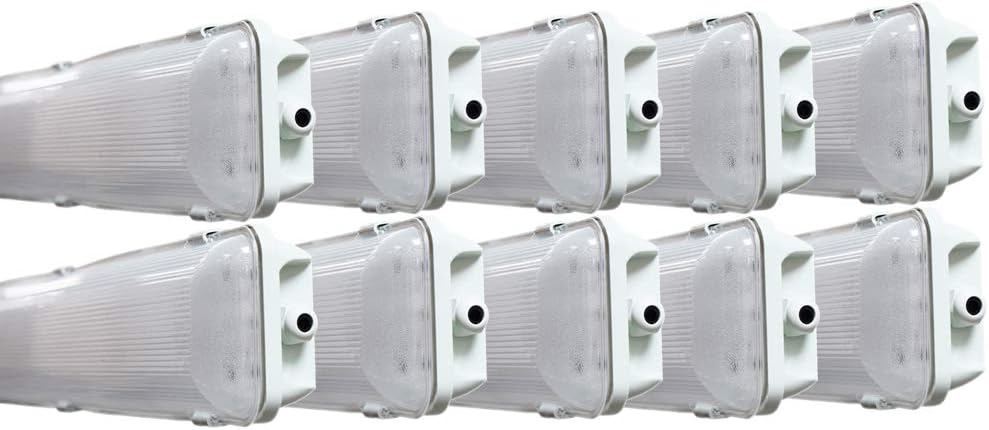 2 FT 6500K 36W LED Vapor Tight Lights | Commercial Indoor/Outdoor Hardwired IP65 Waterproof Fixtures | 3600 Lumens | Detachable LED Strips (10-Pack)