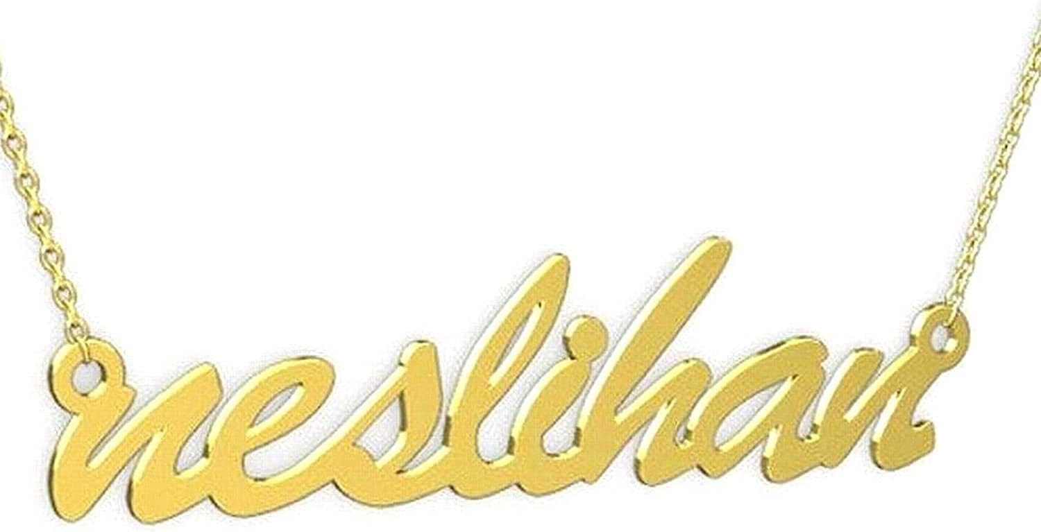 14k Gold Personalized Name Necklace, Cursive Handwriting Font Custom Made Nameplate Pendant, Precious Metals Solid Gold Monogram Name Necklace Jewelry Gift for Women Girls