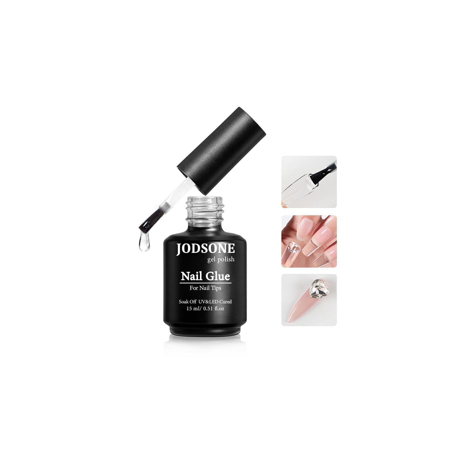JODSONE 15ml Nail Glue Gel 5 in 1 for Nail Tips Long Lasting Extension Glue for Clear Nail Tips and Clear Press on Nails, Nail Repair Treatment, Salon Art DIY at Home Need U V Light Cured