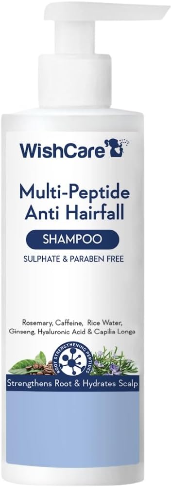 WishCare Multi Peptide Anti Hairfall Shampoo – Paraben & Sulphate Free Shampoo for Women & Men with Rice Water, Rosemary, Hyaluronic Acid & Caffeine for Hairfall Control 250ml