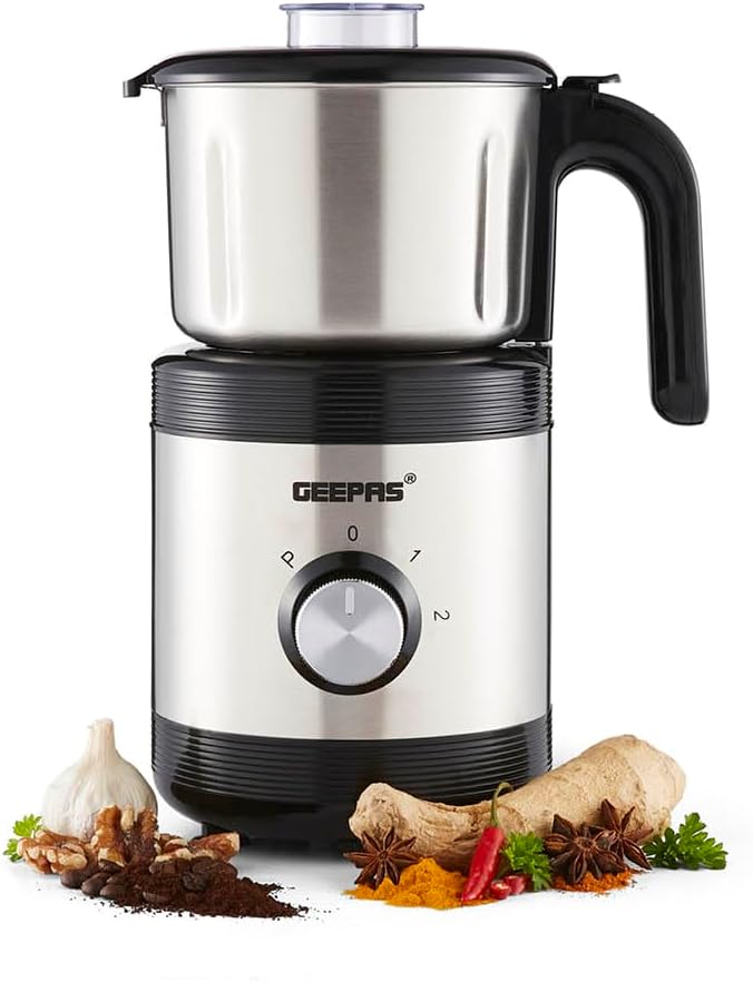 GEEPAS Coffee Grinder Food Processor Electric Wet & Dry Grinder 450W | Stainless Steel Jar & Blades for Coffee, Spices Chutney, 2 Speed Pulse, Detachable Bowl, 800ML Capacity