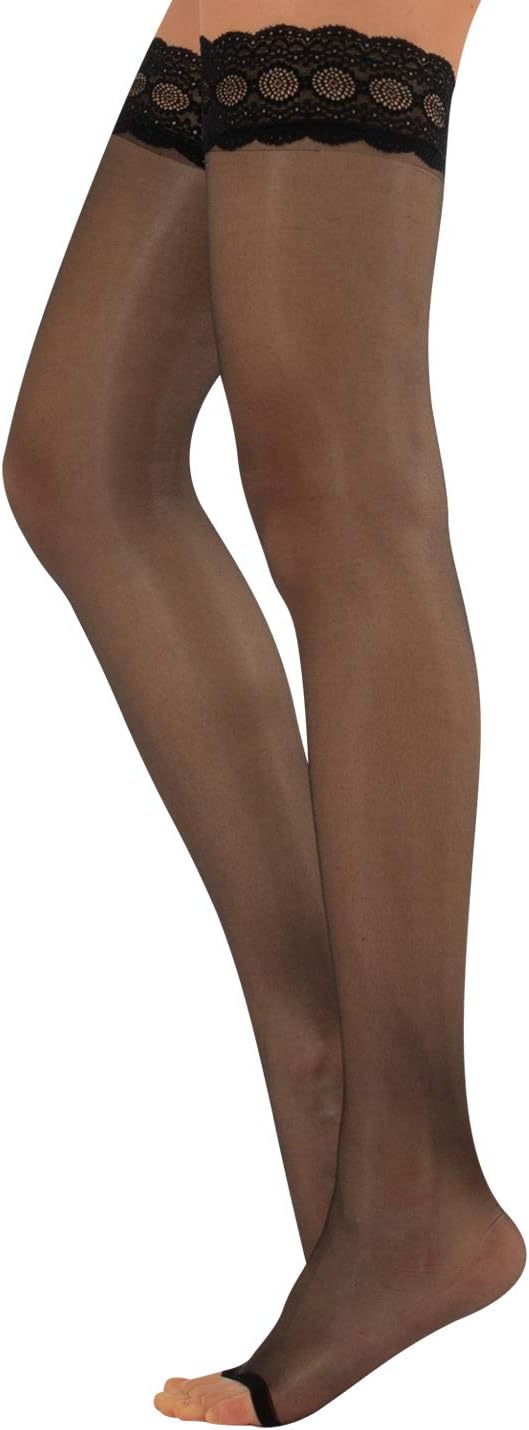 CALZITALY Sheer Open Toe Hold Ups | Toeless Stay Ups | Hold Up for Peep Toe Shoes | 10 Den | Black, Skin | S-M, L-XL | Made in Italy
