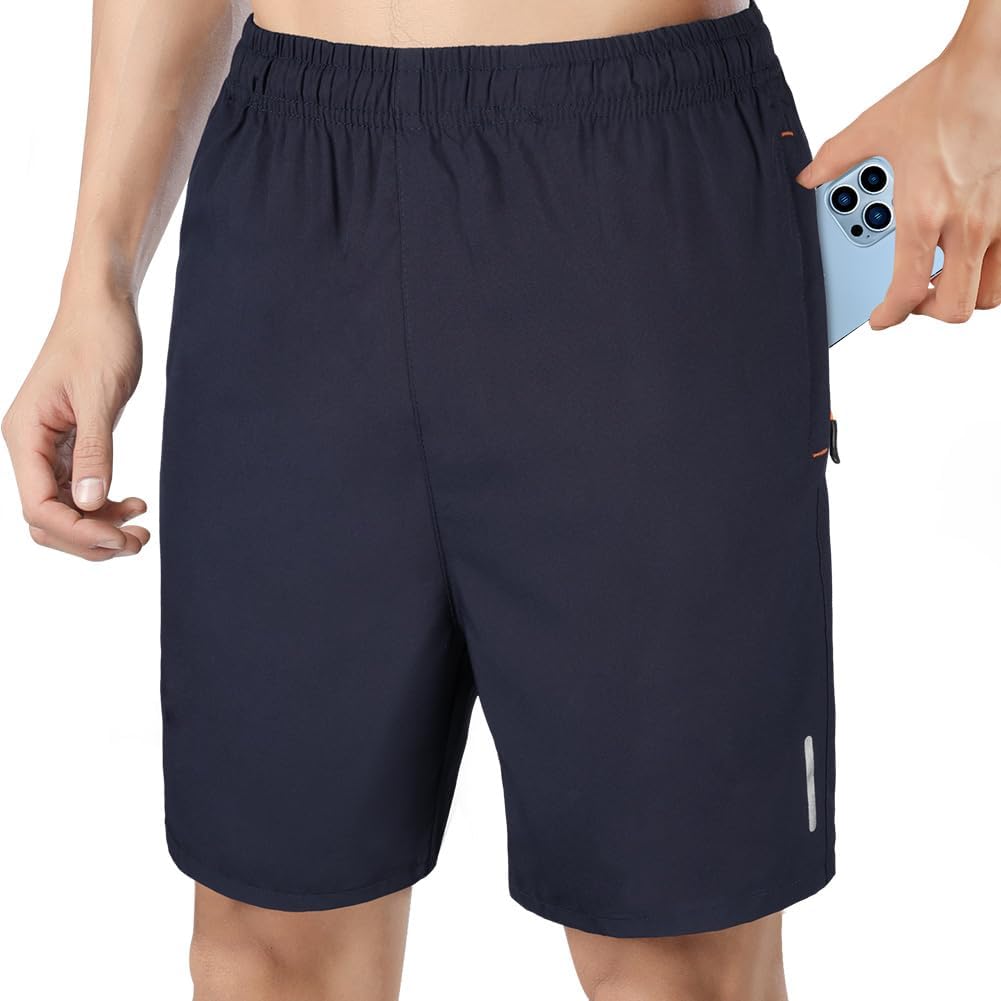 AUYAO Mens Running Gym Quick Dry Shorts, Men's Summer Casual Sports Short with Zipper Pockets, Outdoor Workout Training Short, Elasticated Waist Breathable Stretch Short Pants for Fitness, Jogger