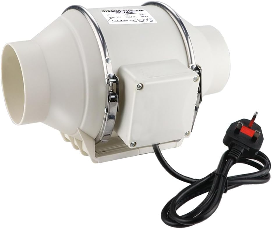 Anesty Inline Bathroom Extractor Fan 100mm/4 Inch, In Line Duct Fan Mixed Flow 220m3/hr - Grow Room Fan Tent Hydroponic Ventilation System