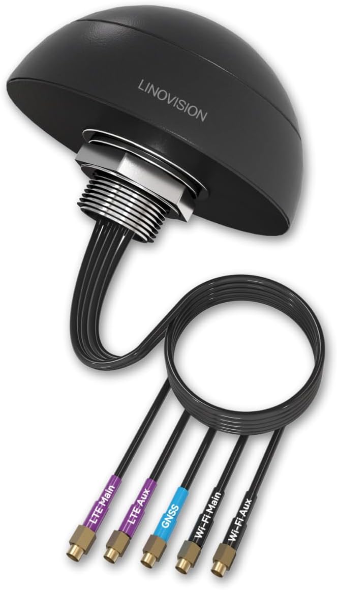 LINOVISION 4G LTE MIMO Combo 5-in-1 Antenna, 2X4G LTE, 1xGNSS, 2XWi-Fi, LINOVISION Outdoor Roof SMA Antenna can be compatible with routers IOT-R32,Inhand IR302,Teltonika RUT241/RUT240/RUT360/RUT956